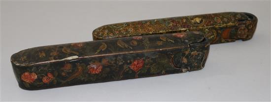 Two antique Persian scribes papier mache pen boxes, 8.5in.